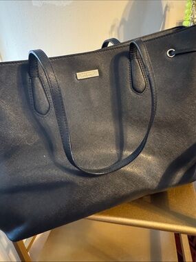 kate spade Black Saffiano Tote with Gold Logo Plaque
